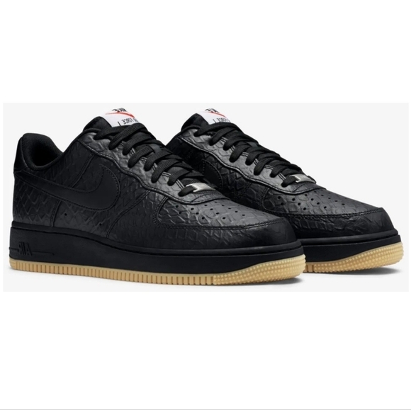 Nike Air Force 1 '07 LV8 Low Black Croc Gum Leather Sneakers Hype RARE Mens 10.5 - Picture 1 of 9